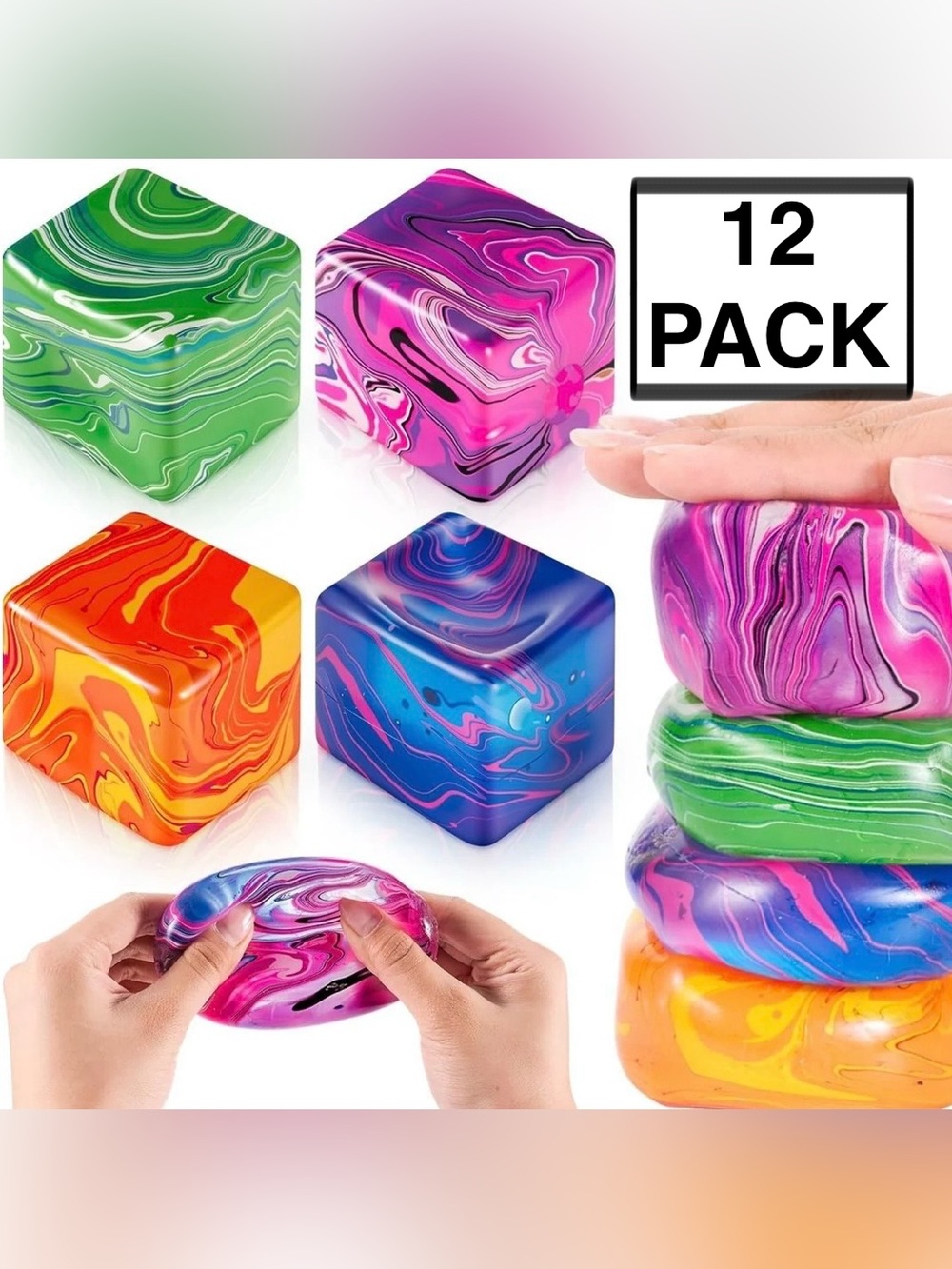 Fidget Toys 12 Pack Sensory Cubes Stress Anxiety Relief Party Favors Gemscream